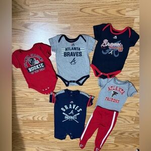Atlanta Braves & Falcons Baby Fan Outfit Lot – 6 Pieces – Onesies & Footed Pants